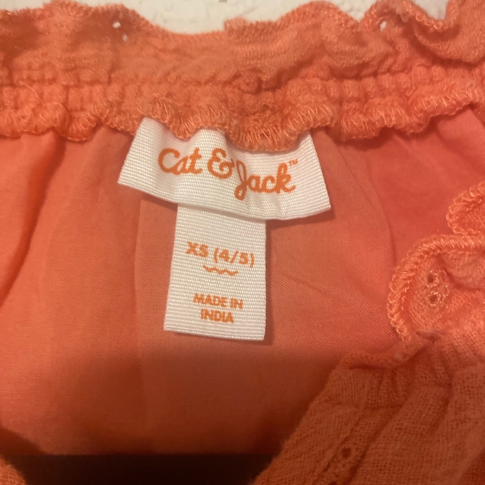 Vibrant Cat & Jack Vibrant Ruffle Orange Girls Dress, 100% Cotton Lining - Picture 3 of 9